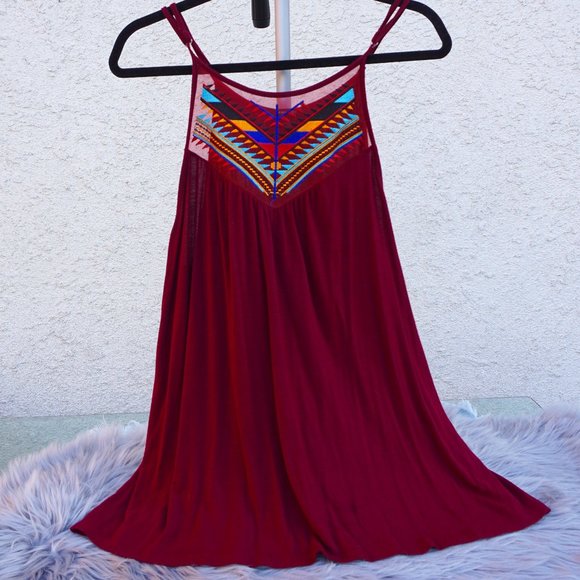 Espresso Tops - Burgundy Scarlet Red Tribal Tank Top
